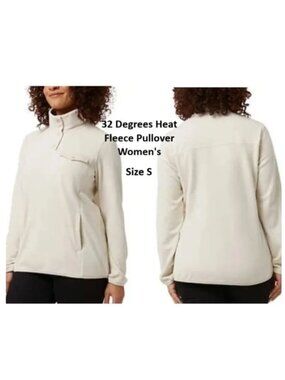 32 Degrees Heat Sweater Fleece Women's Cream Snap Fleece Pullover Size S